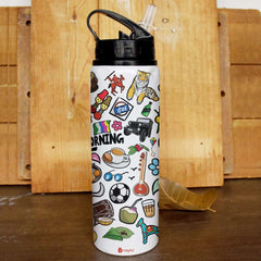Good Morning - Doodle Print Aluminium Sipper Water Bottle - Discovering India