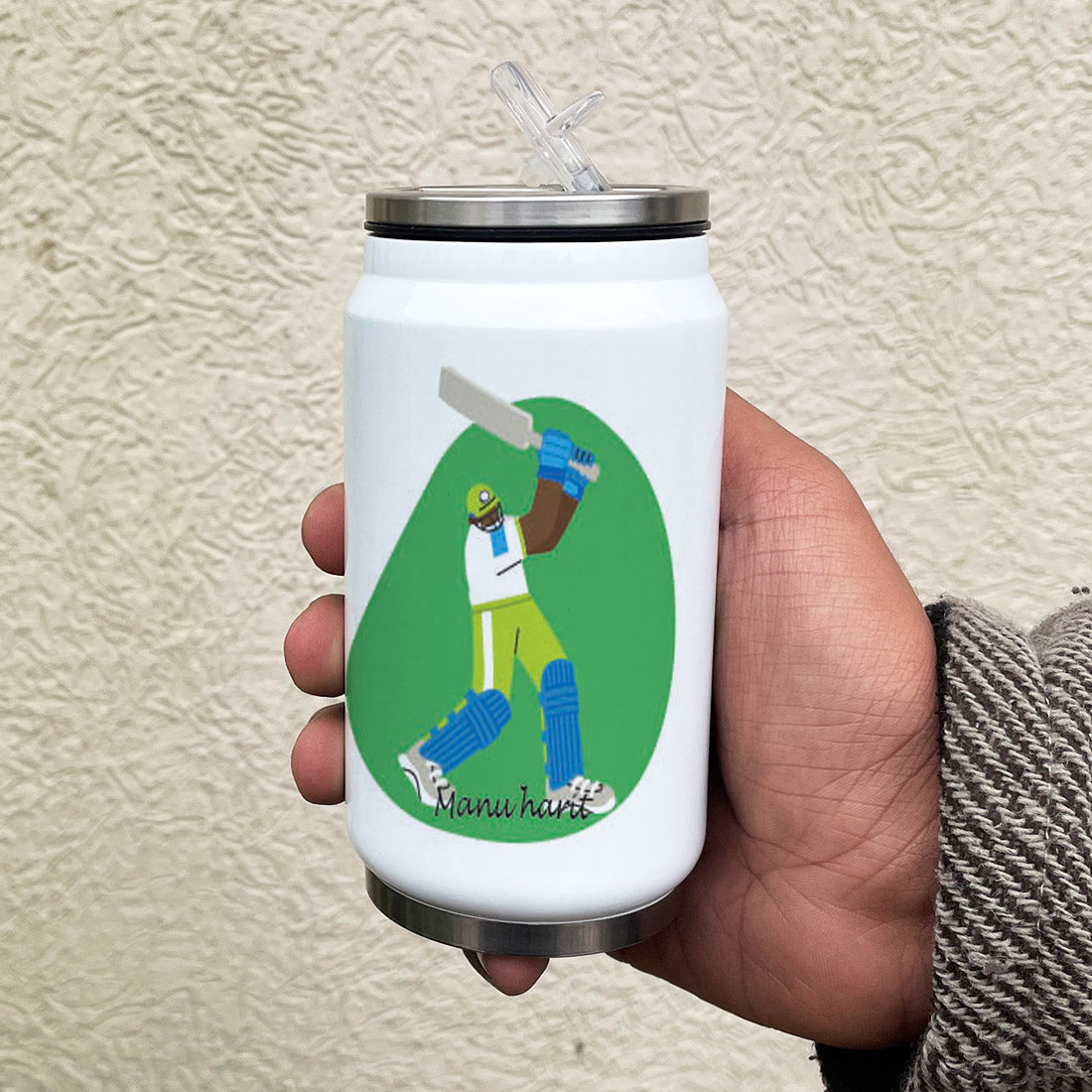 Cricket Love Personalised Sipper Can With Lid And Straw - 350 ML