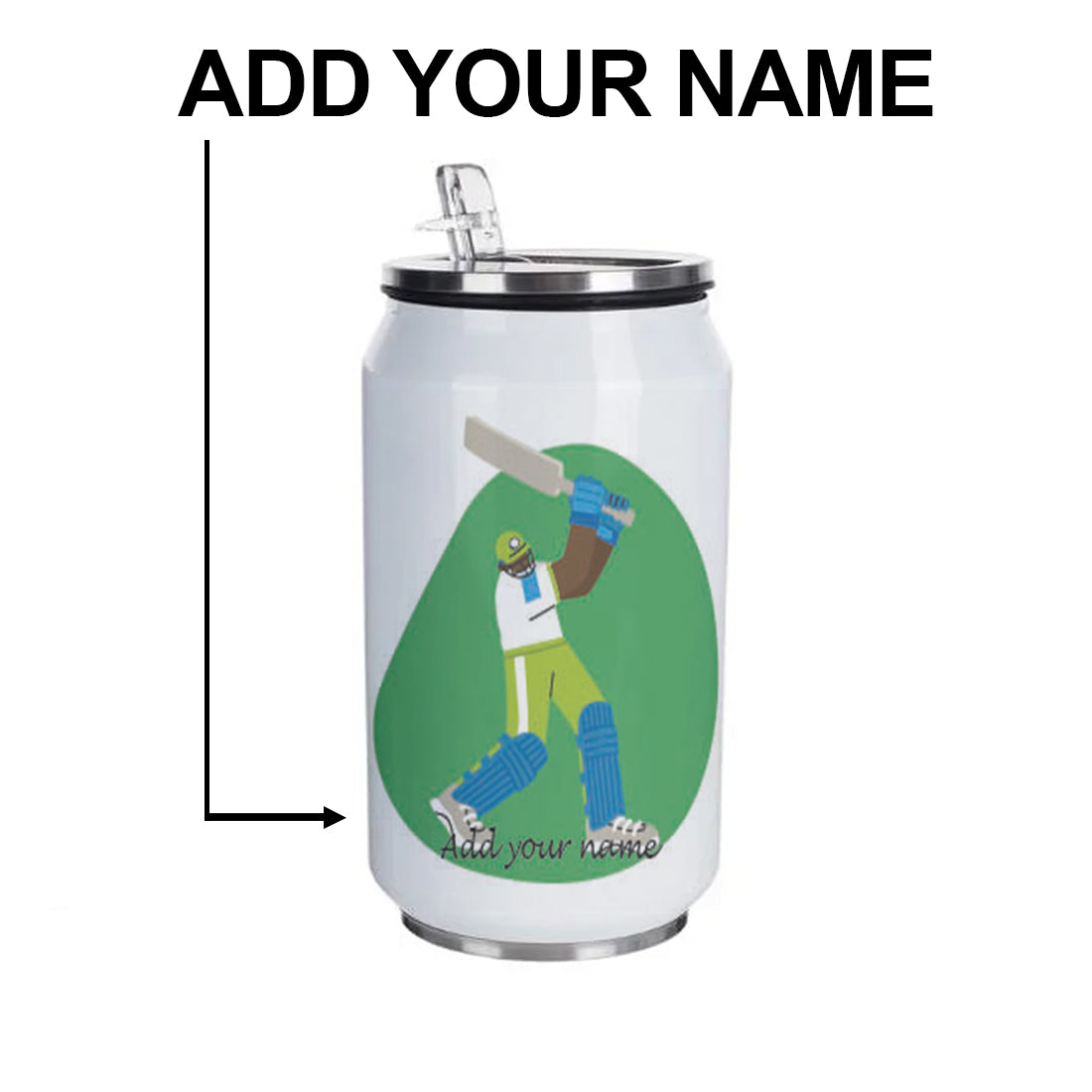 Cricket Love Personalised Sipper Can With Lid And Straw - 350 ML