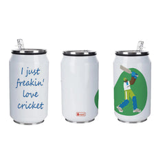 Cricket Love Printed Sipper Can With Lid And Straw - 350 ML