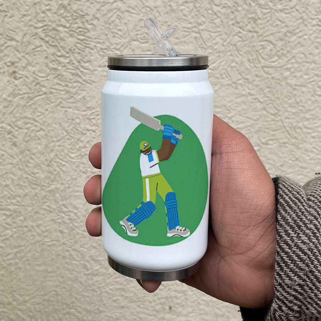 Cricket Love Printed Sipper Can With Lid And Straw - 350 ML