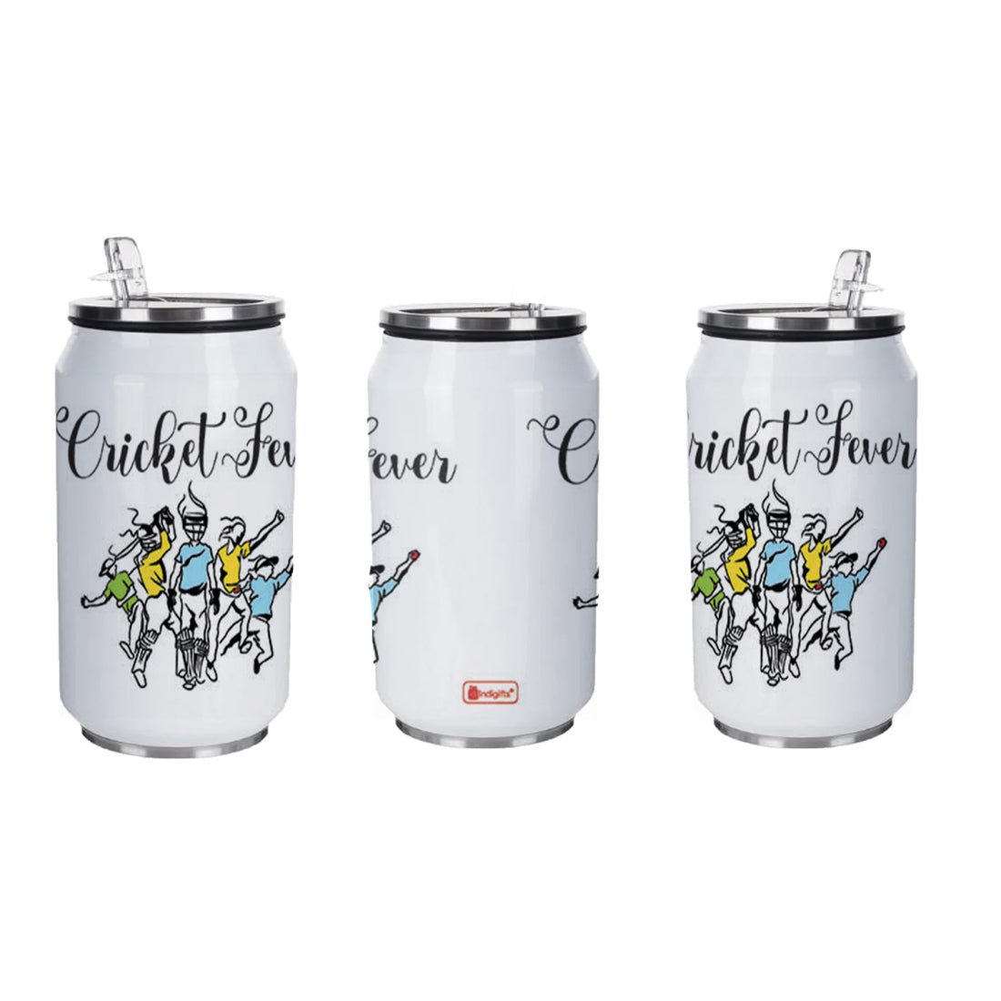 Cricket Fever Printed Sipper Can With Lid And Straw - 350 ML