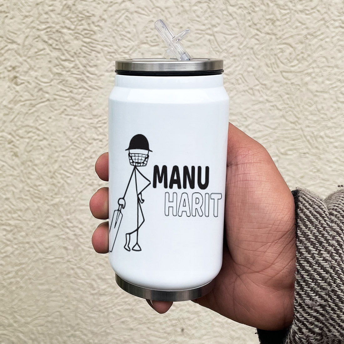 Mera Bat Meri Batting Personalised Sipper Can With Lid And Straw - 350 ML