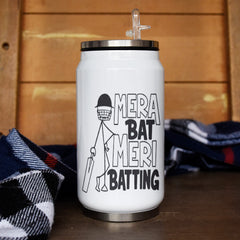 Mera Bat Meri Batting Personalised Sipper Can With Lid And Straw - 350 ML