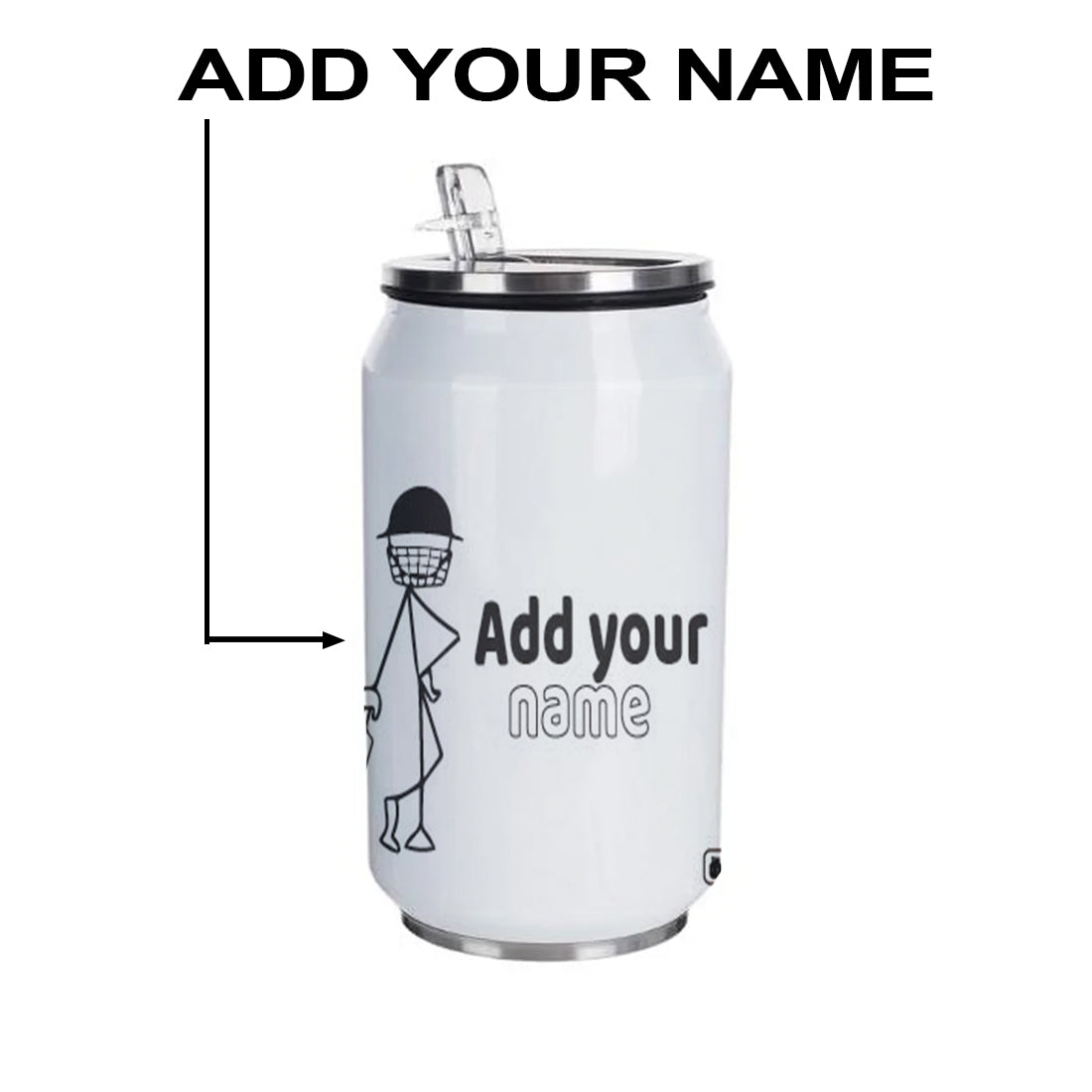 Mera Bat Meri Batting Personalised Sipper Can With Lid And Straw - 350 ML