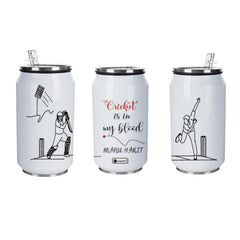 Cricket In Blood Personalised Sipper Can With Lid And Straw - 350 ML