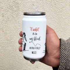 Cricket In Blood Personalised Sipper Can With Lid And Straw - 350 ML