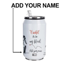 Cricket In Blood Personalised Sipper Can With Lid And Straw - 350 ML