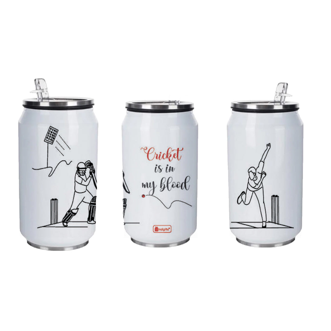Cricket In Blood Printed Sipper Can With Lid And Straw - 350 ML
