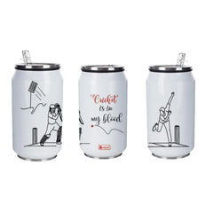 Cricket In Blood Printed Sipper Can With Lid And Straw - 350 ML