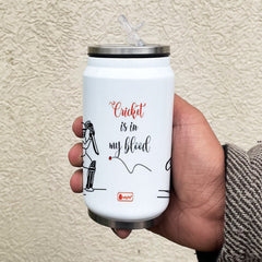 Cricket In Blood Printed Sipper Can With Lid And Straw - 350 ML