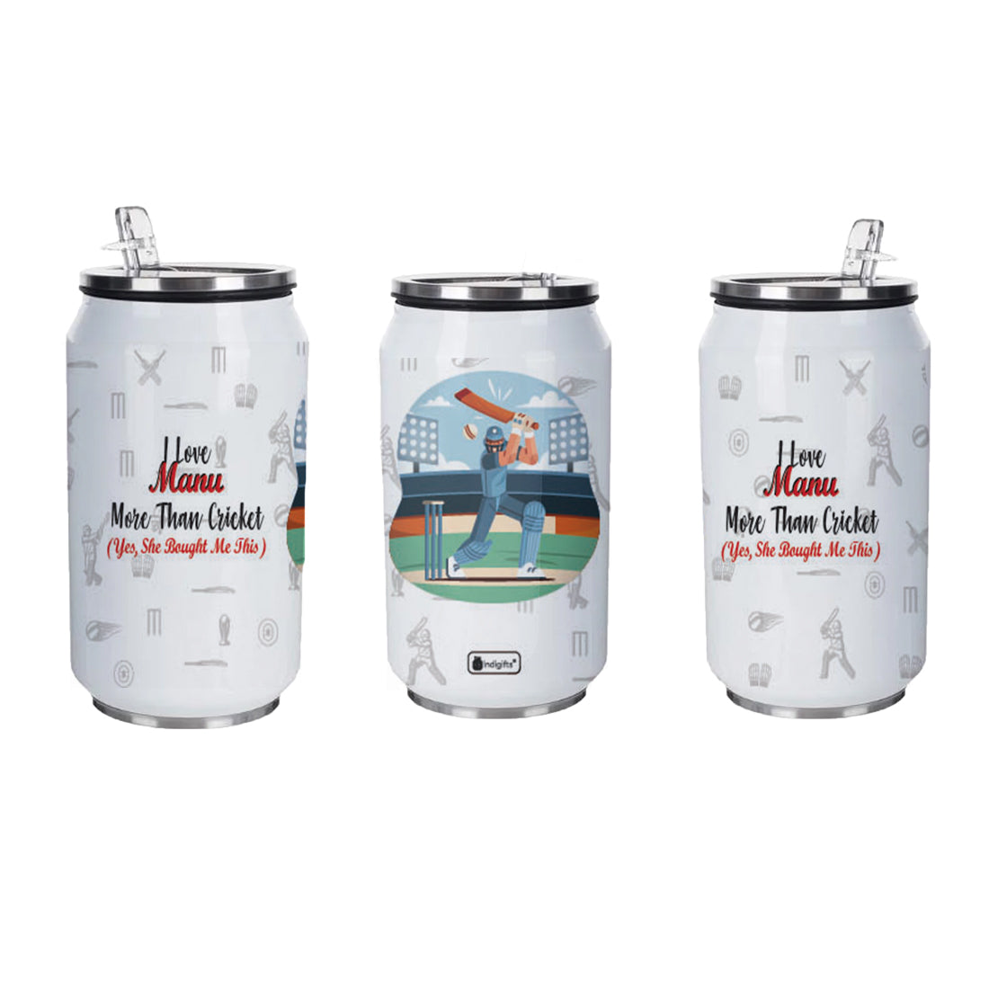 Cricket Love Boyfriend Personalised Sipper Can With Lid And Straw - 350 ML