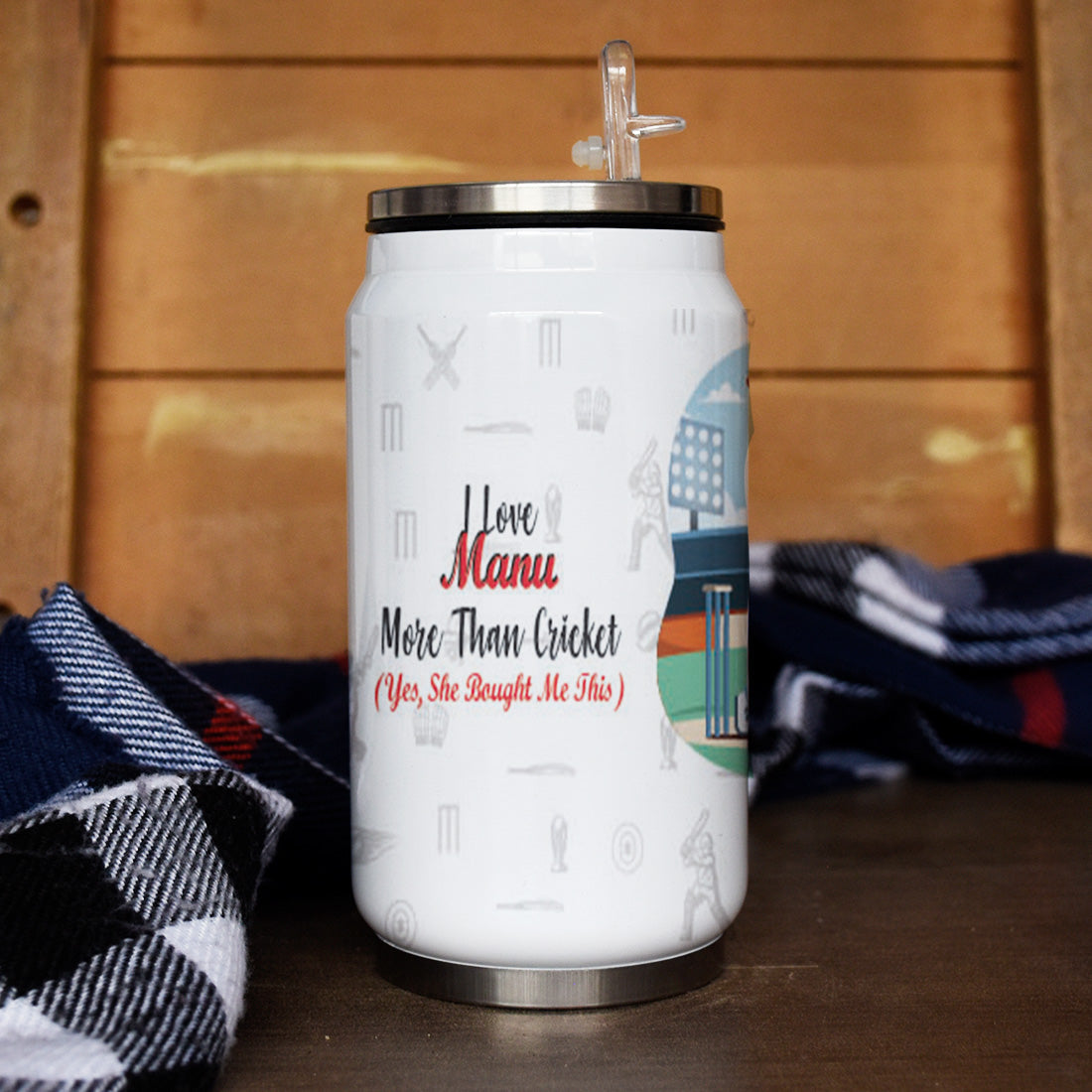 Cricket Love Boyfriend Personalised Sipper Can With Lid And Straw - 350 ML