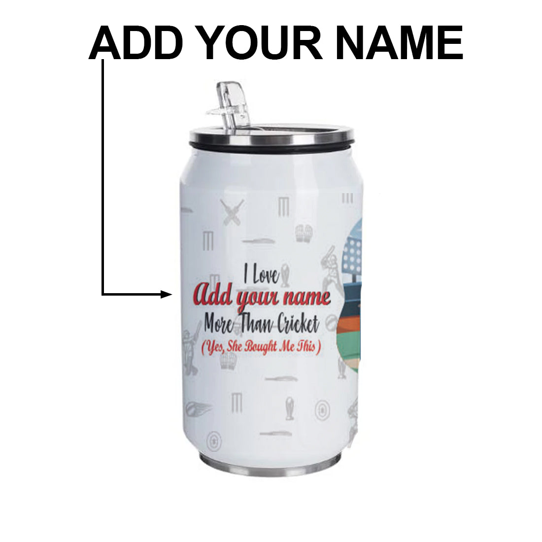 Cricket Love Boyfriend Personalised Sipper Can With Lid And Straw - 350 ML
