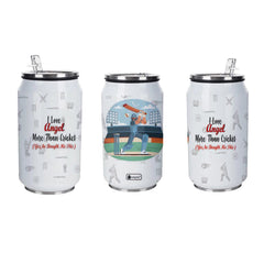 Cricket Love Girlfriend Personalised Sipper Can With Lid And Straw - 350 ML