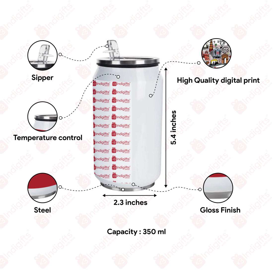 Good Morning Design doodle art steel sipper can - Discovering India