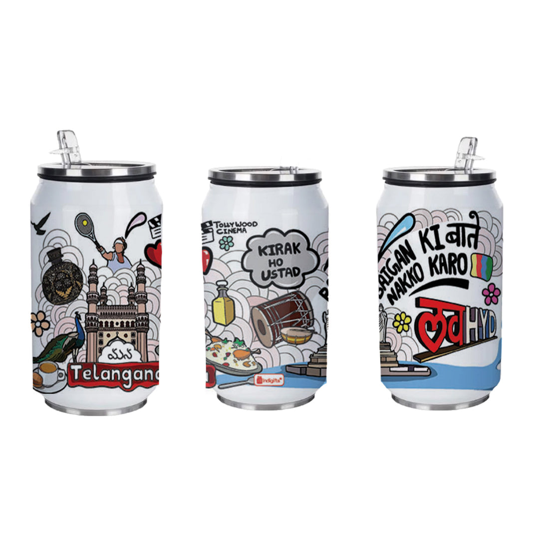 Telangana doodle art steel sipper can - Discovering India