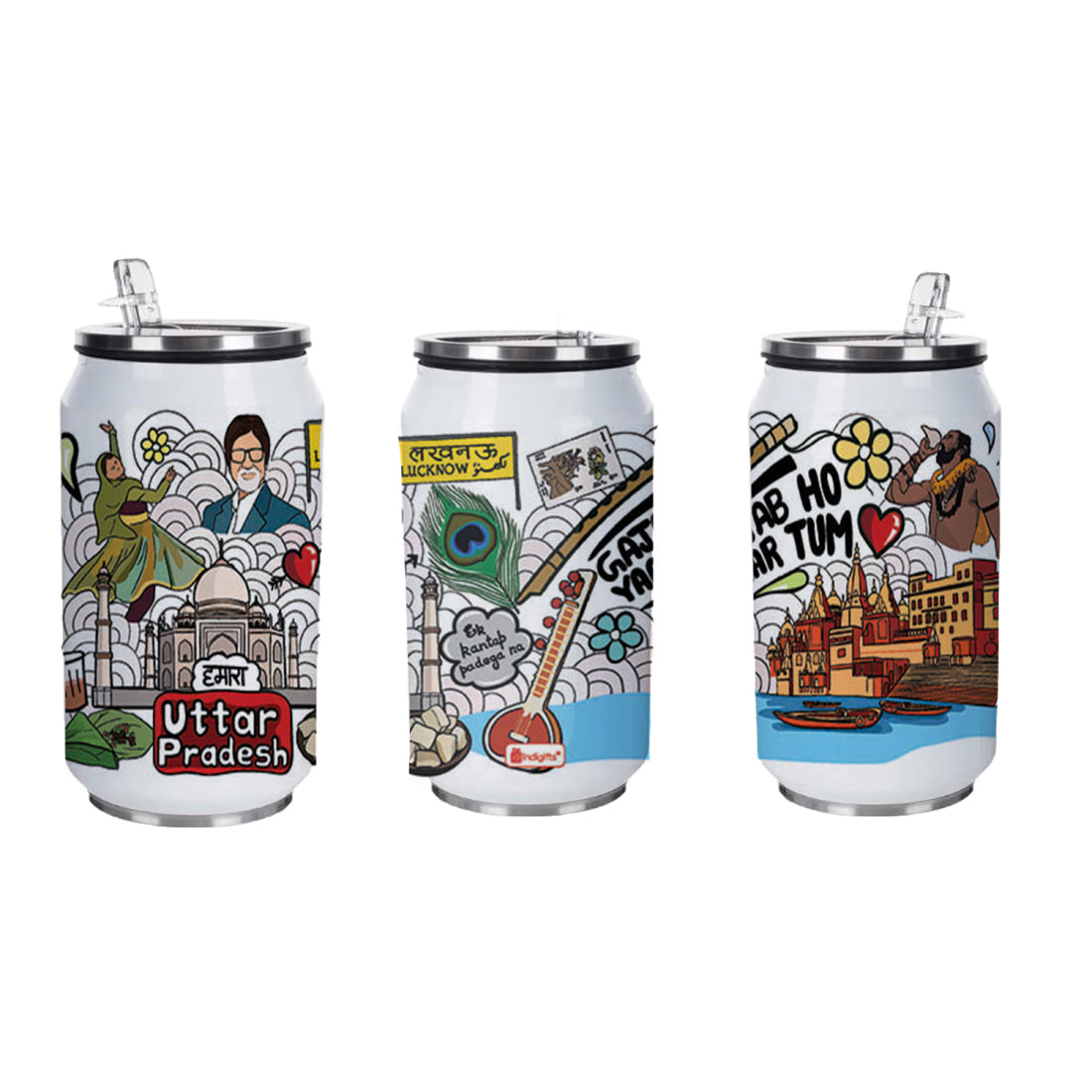 Uttar Pradesh doodle art steel sipper can - Discovering India