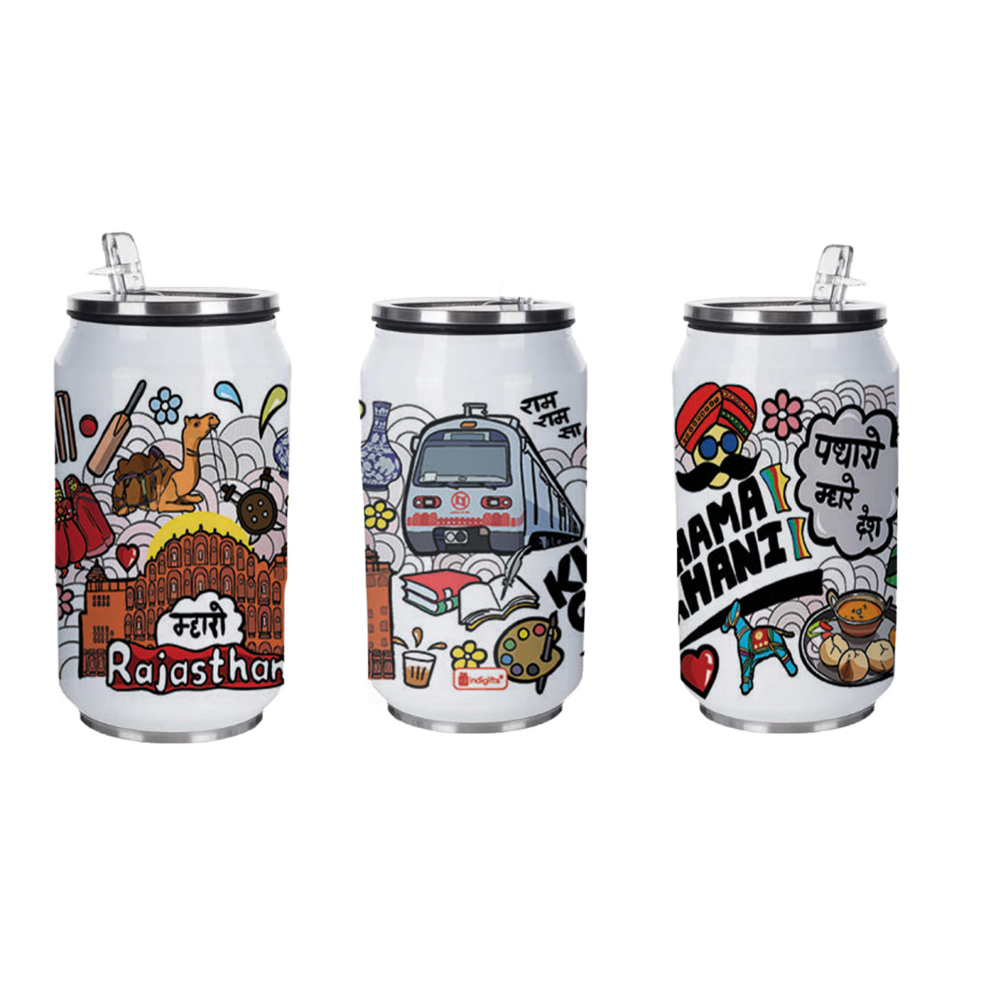 Rajasthan doodle art steel sipper can - Discovering India