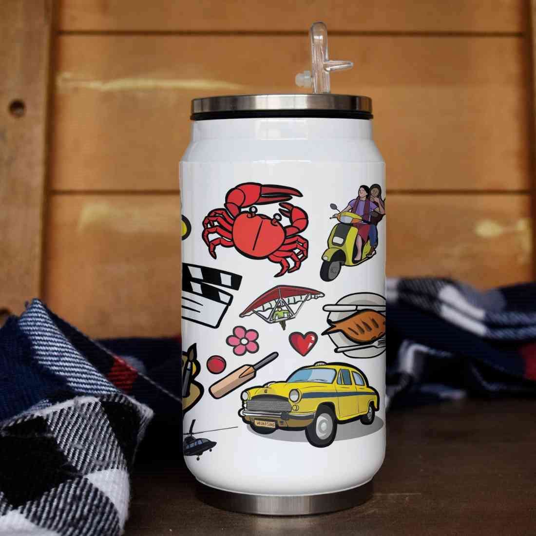 Good Morning Design doodle art steel sipper can - Discovering India