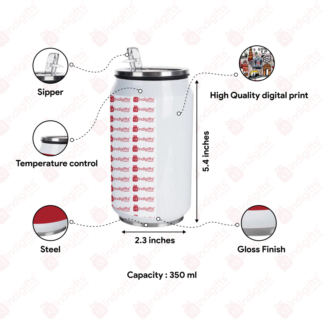 Gujarat - doodle art steel sipper can - Discovering India