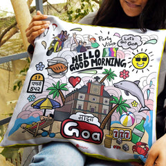 Goa - Doodle Art Reversible Zipper Cushion with Filler - Discovering India