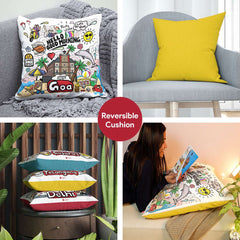 Goa - Doodle Art Reversible Zipper Cushion with Filler - Discovering India