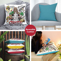 Maharashtra - Doodle Art Reversible Zipper Cushion with Filler - Discovering India