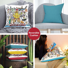 Maharashtra - Doodle Art Reversible Zipper Cushion with Filler - Discovering India