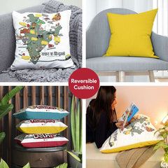 India Doodle Art Reversible Zipper Cushion with Filler - Discovering India
