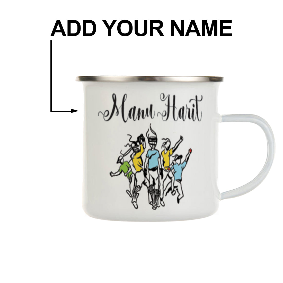 Personalised Cricket Fever Printed Enamel Mug -Customize Mug With Your Name