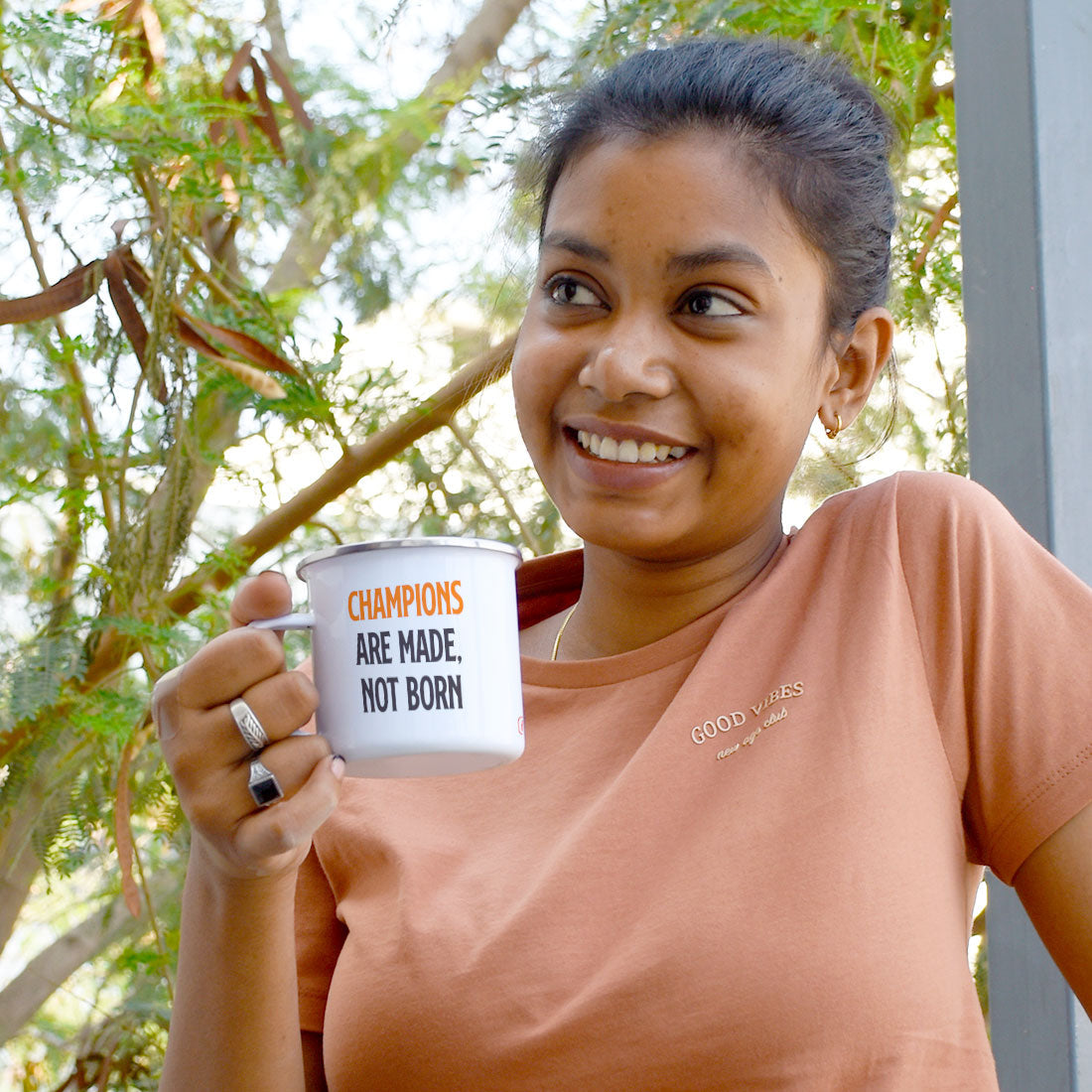 Champions Are Not Born Printed Enamel Mug - 250 ML