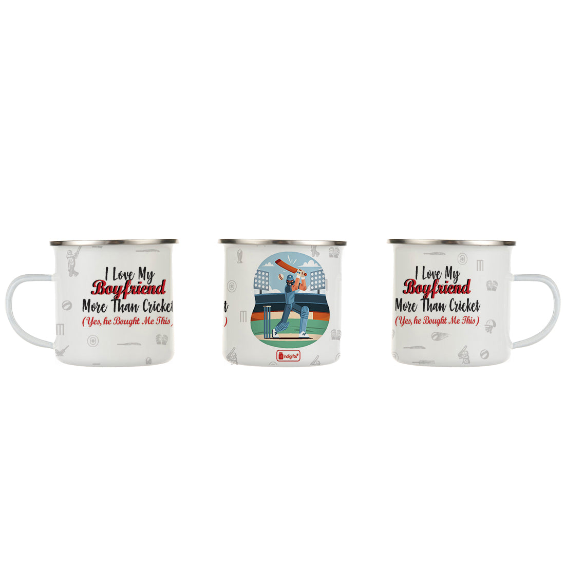 Cricket Love Boyfriend Printed Enamel Mug -250 ML