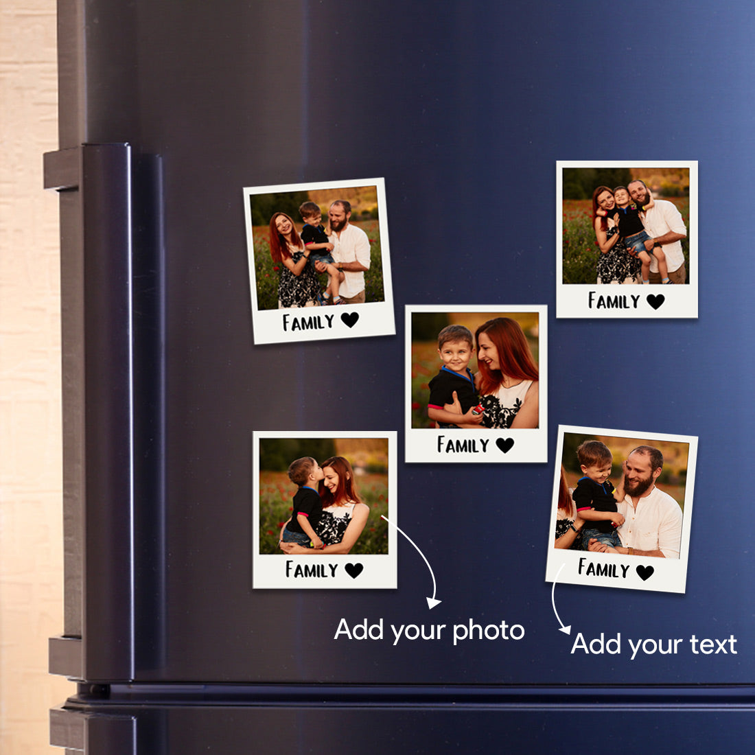 Fridge magnet set of 5 - with customized image and text