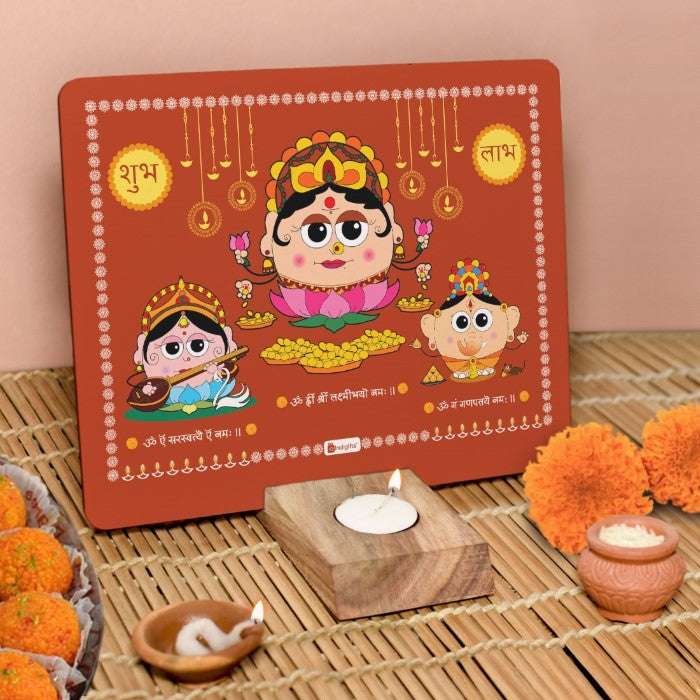 Diwali Hamper with Fairy Lights, Laxmi Ganesh Stand & Rangoli