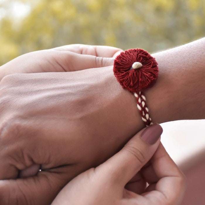 Red and Yellow Plantable Seed Rakhi With Kaju Katli Mini Bites 125 gm
