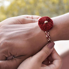 Red and Yellow Plantable Seed Rakhi With Kaju Katli Mini Bites 125 gm