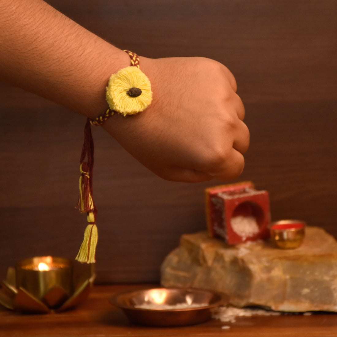 Yellow Seed Rakhi with Planter Gift Hamper (Seed: Turai)