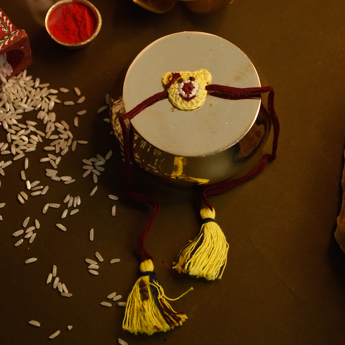 Teddy Bear with Bow Seed Rakhi Gift Hamper (Seed: Amaranthus, Purslane, Basil)