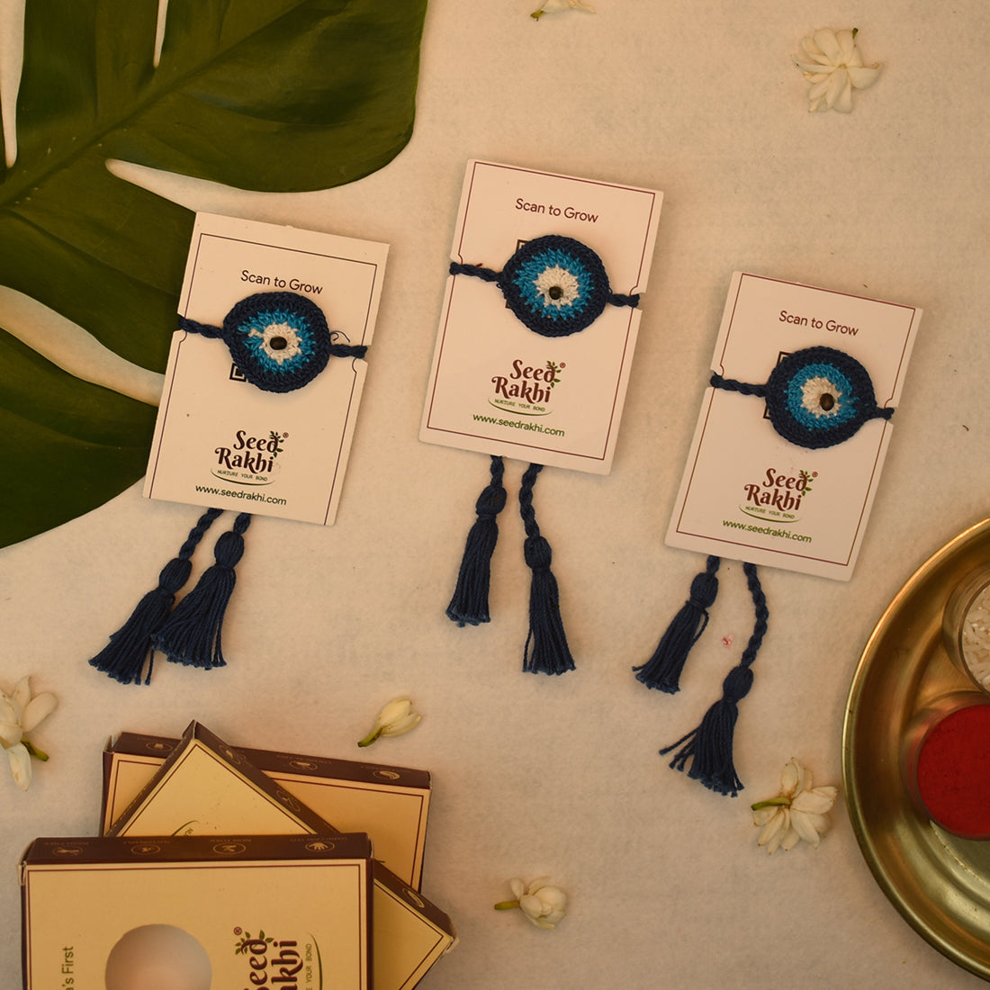 Neel Nazar Battu Eco-friendly Seed Rakhi Set of 3 (Seed: Kalonji)