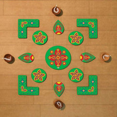 Laxmi Ganesh Diya Stand and Traditional DIY Rangoli Duo