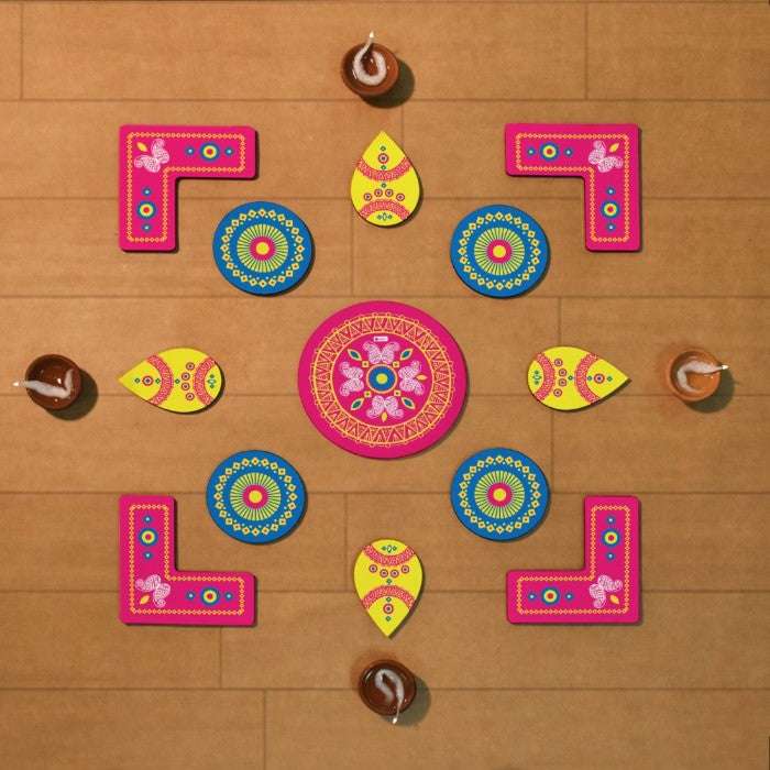 Laxmi Ganesh Diya Stand and Traditional DIY Rangoli Duo