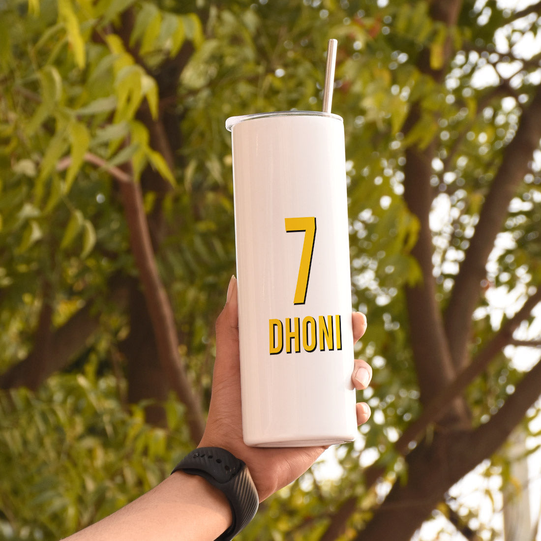 Personalised Dhoni Tumbler With Lid And Steel Straw - Customize Tumbler With Your Name