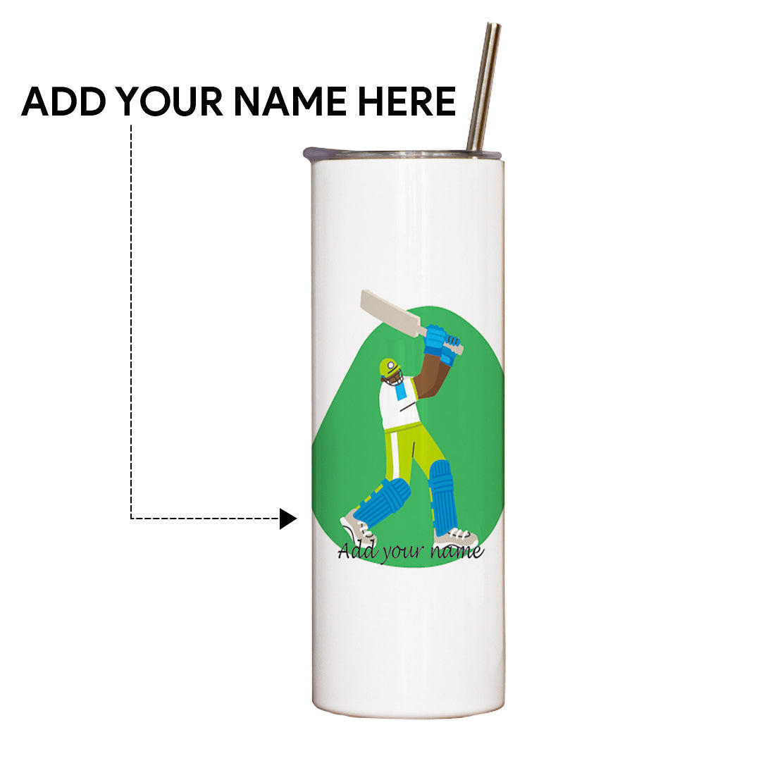 Personalised Cricket Love Printed Tumbler With Lid And Steel Straw - Customize Tumbler With Your Name