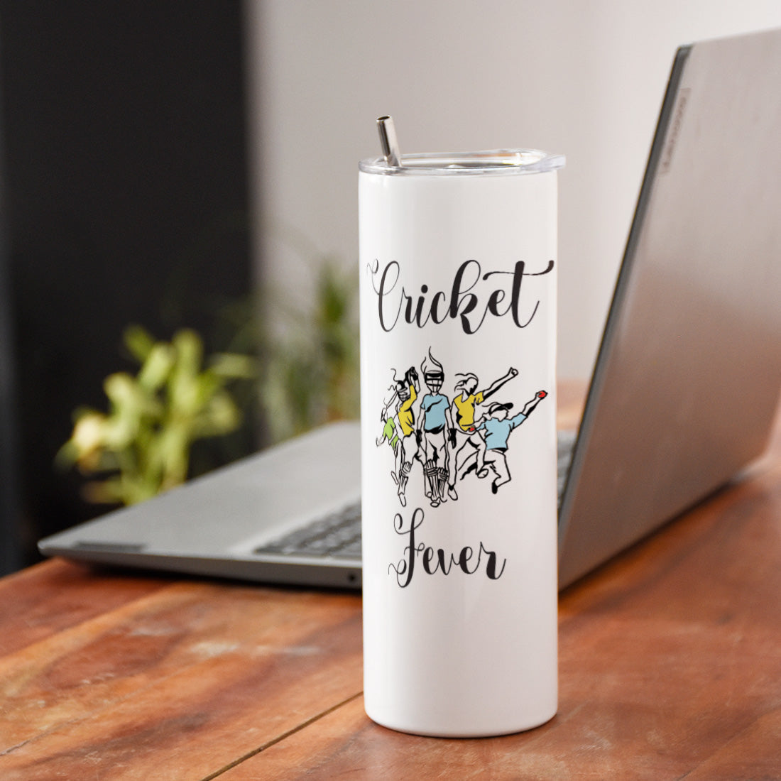Personalised Cricket Fever Printed Tumbler With Lid And Steel Straw - Customize Tumbler With Your Name