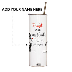 Personalised Cricket In Blood Printed Tumbler With Lid And Steel Straw - Customize Tumbler With Your Name