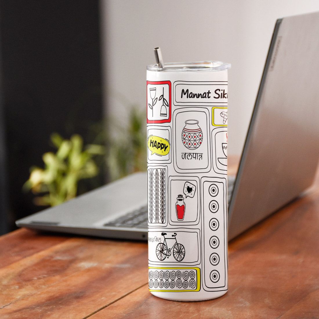 Personalised Jalpatra Tumbler With Lid And Steel Straw 590 ML