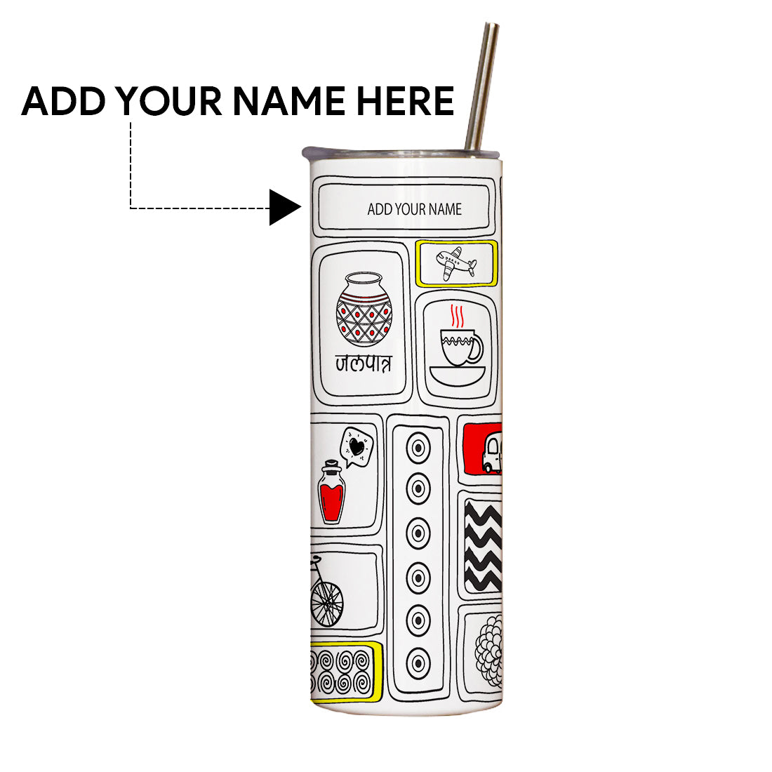 Personalised Jalpatra Tumbler With Lid And Steel Straw 590 ML