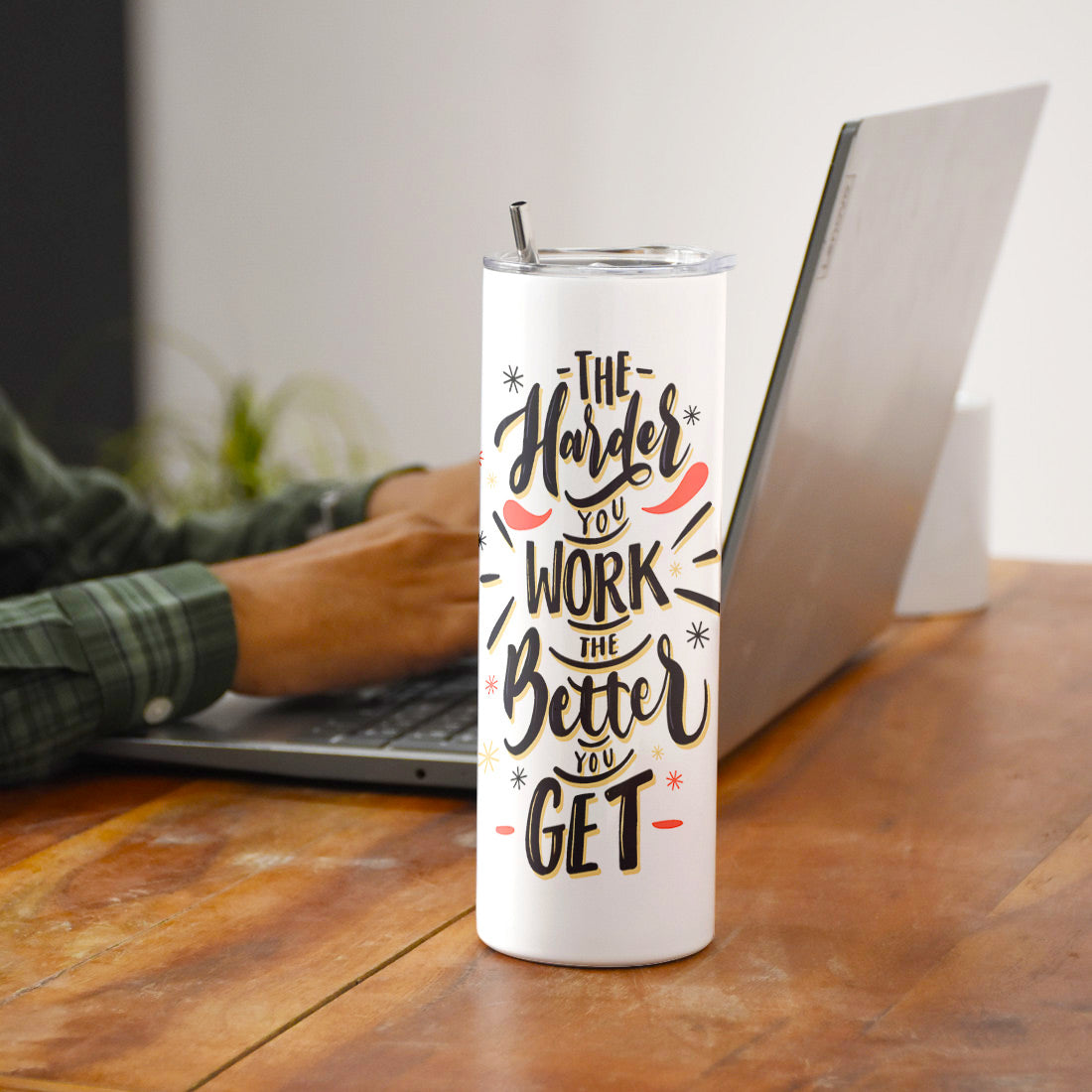 Personalised The Hard Work Printed Tumbler With Lid And Steel Straw 590 ML