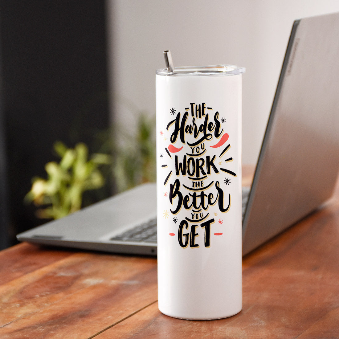 Personalised The Hard Work Printed Tumbler With Lid And Steel Straw 590 ML